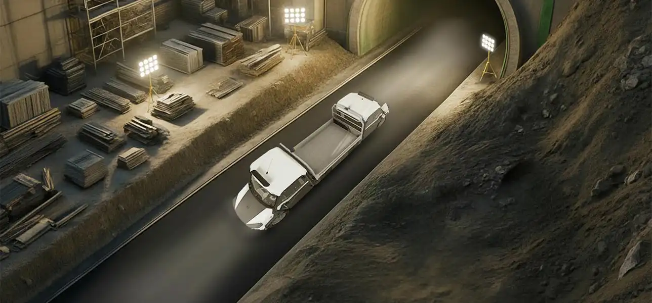 Vehículo de dos cabinas con doble sentido de marcha para túneles y galerías