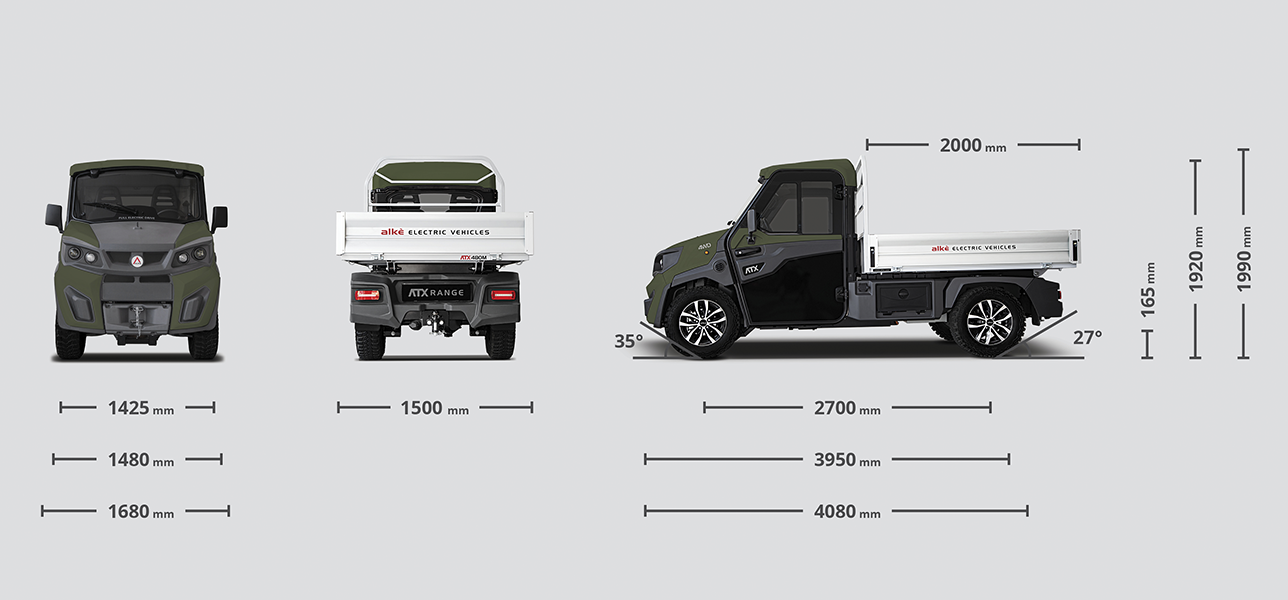 Véhicules militaires électriques Alkè dimensions